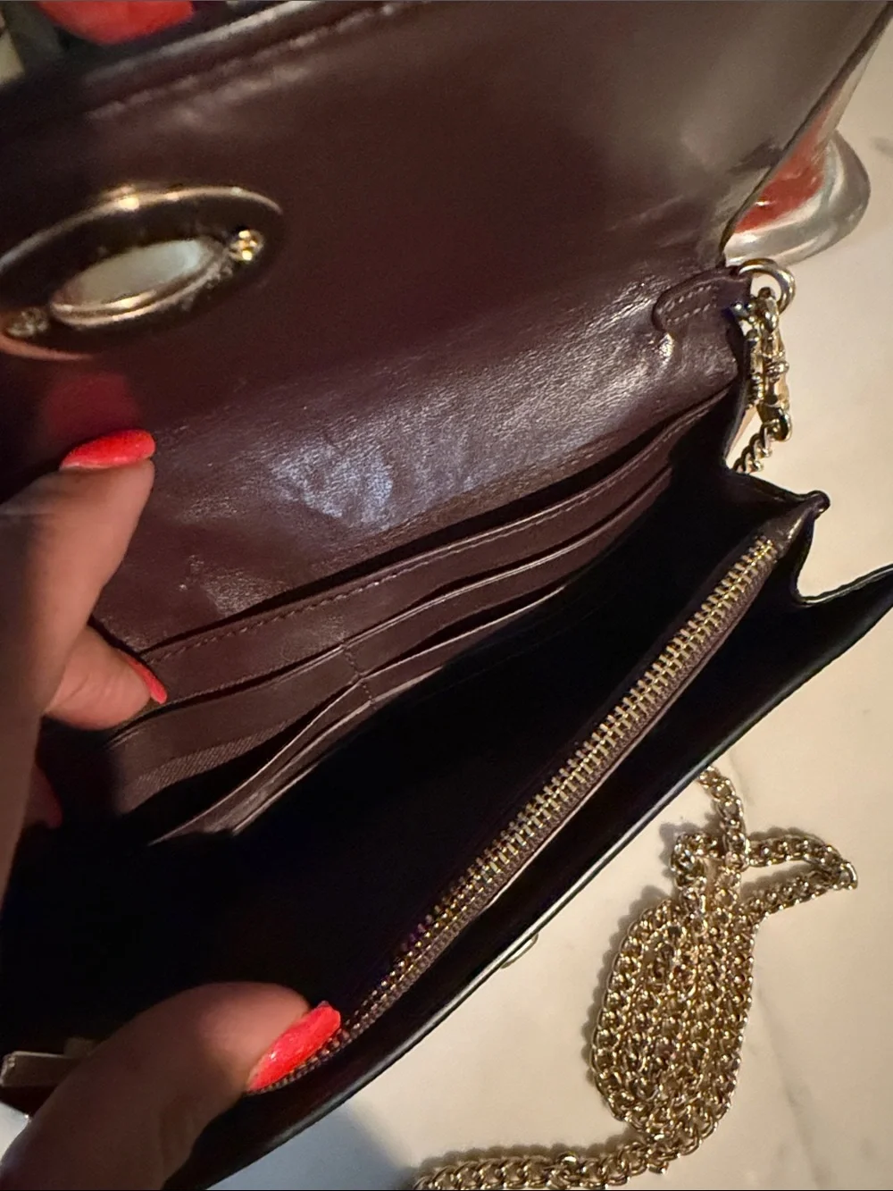 Coach Dark Brown Crossbody Wallet with Gold Chain Open to Offers!